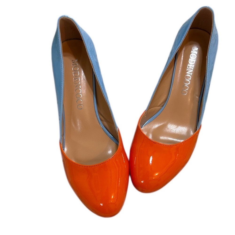 New MODENCOCO Women's Block Round Toe Slip On Patent Chunky Low Heel Pumps sz 7 - Picture 15 of 16